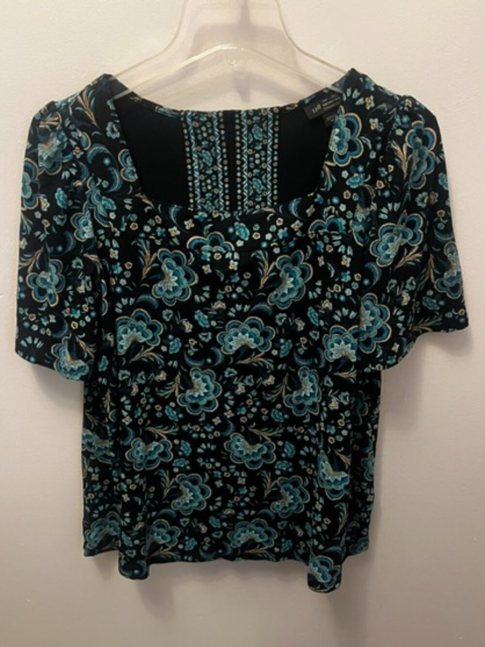Women's J.Jill Wearever Collection Blouse, Blue Floral, Short Sleeve, Ex Cond!